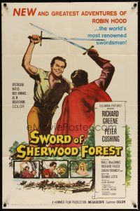 1g849 SWORD OF SHERWOOD FOREST 1sh '60 art of Richard Greene as Robin Hood fighting Peter Cushing!