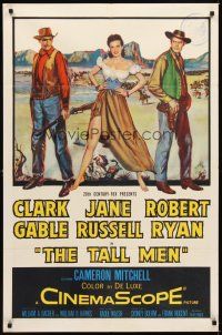 1g851 TALL MEN 1sh '55 art of Clark Gable, sexy Jane Russell showing leg & Robert Ryan!