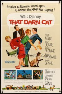 1g868 THAT DARN CAT style A 1sh '65 Hayley Mills, wacky art of Disney Siamese feline!