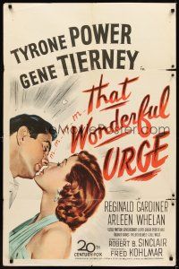 1g873 THAT WONDERFUL URGE 1sh '49 artwork of Tyrone Power about to kiss sexy Gene Tierney!