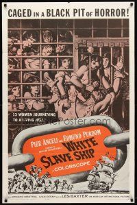 1g967 WHITE SLAVE SHIP 1sh '62 L'Ammutinamento, art of sexy caged women in a black pit of horror!