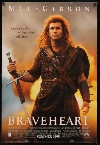 1j075 BRAVEHEART int'l advance 1sh '95 cool image of Mel Gibson as William Wallace!