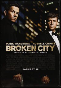 1j077 BROKEN CITY revised style A advance DS 1sh '13 cool image of Mark Wahlberg & Russell Crowe!
