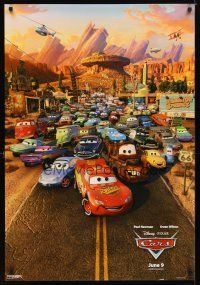 1j095 CARS advance 1sh '06 Walt Disney animated automobile racing, cool image of cast!