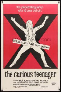 1j146 CURIOUS TEENAGER 1sh '72 art of near naked girl on giant X, curious but far from yellow!
