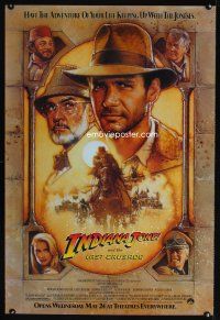 1j341 INDIANA JONES & THE LAST CRUSADE advance 1sh '89 art of Ford & Sean Connery by Drew!