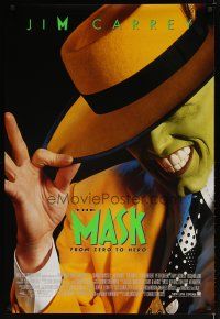 1j476 MASK style B int'l 1sh '94 great super close up of wacky Jim Carrey in full make-up!