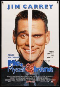 1j481 ME, MYSELF & IRENE style A advance DS 1sh '00 wacky portrait image of two-faced Jim Carrey!
