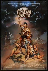 1j527 NATIONAL LAMPOON'S EUROPEAN VACATION 1sh '85 Boris Vallejo art with strongman Chevy Chase!