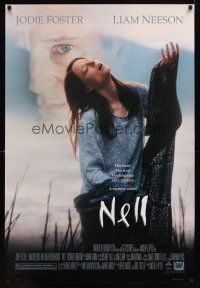 1j532 NELL style A 1sh '94 close-up of pretty Jodie Foster, Liam Neeson, Michael Apted directed!