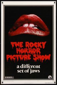 1j637 ROCKY HORROR PICTURE SHOW style A 1sh R80s classic close up lips, a different set of jaws!