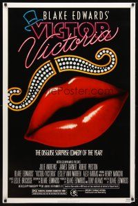 1j816 VICTOR VICTORIA 1sh '82 Julie Andrews, Blake Edwards, cool lips & mustache art!