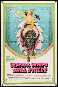 1j822 WANDA WHIPS WALL STREET 1sh '82 great Tom Tierney art of Veronica Hart riding bull, x-rated!