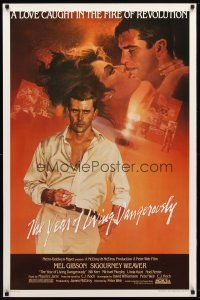 1j848 YEAR OF LIVING DANGEROUSLY 1sh '83 Peter Weir, Mel Gibson, art by Bob Peak & Stapleton!