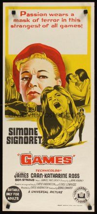 1k040 GAMES Aust daybill '67 Simone Signoret, Katharine Ross, passion wears a mask of terror!