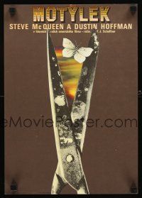 1k184 PAPILLON Czech 11x16 '74 Steve McQueen, great different Ziegler art of scissors & butterfly!