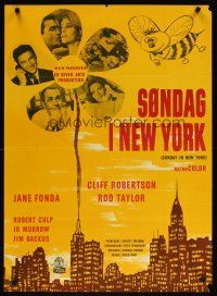 1k449 SUNDAY IN NEW YORK Danish '64 Rod Taylor, sexy Jane Fonda, Cliff Robertson, Jo Morrow!