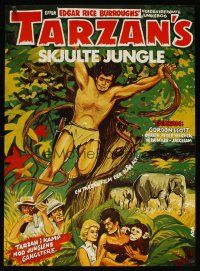 1k451 TARZAN'S HIDDEN JUNGLE Danish R70s cool artwork of Gordon Scott as Tarzan, Zippy!