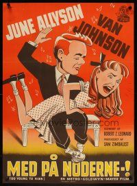 1k457 TOO YOUNG TO KISS Danish '52 Gaston art of Van Johnson spanking June Allyson!