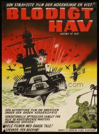 1k465 VICTORY AT SEA Danish '56 cool WWII seafaring art of battleship & enemy soldiers!
