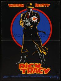 1k243 DICK TRACY French 15x21 '90 cool art of Warren Beatty as Chester Gould's classic detective!