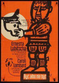 1k582 TO BE OR NOT TO BE Polish 23x33 '62 Carole Lombard, Flisak art of man w/Nazi skull!