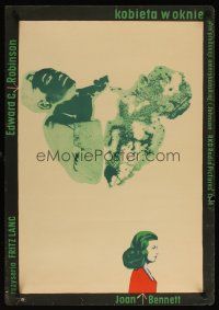 1k589 WOMAN IN THE WINDOW Polish 23x33 '58 Fritz Lang, different Zamecznik art of Joan Bennett!