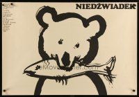 1k597 BEAR Polish 27x38 '88 Jean-Jacques Annaud's L'Ours, cool M. Wasilewski art of bear w/fish!