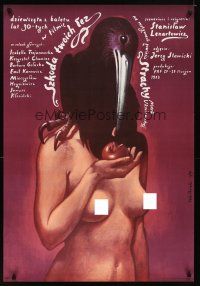 1k629 SZKODA TWOICH LEZ Polish 27x38 '84 wild Wieslaw Walkuski art of nude girl with raven head!