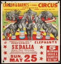 1m232 CARSON & BARNES 5 RING CIRCUS circus poster '50s cool artwork of elephant act!