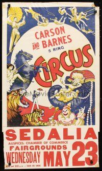 1m234 CARSON & BARNES 5 RING CIRCUS circus poster '50s Sedalia Missouri fairgrounds show!