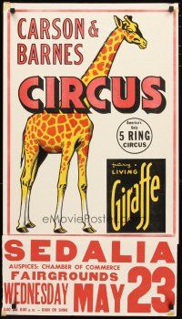1m233 CARSON & BARNES 5 RING CIRCUS circus poster '50s cool artwork of giraffe!