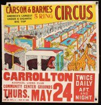 1m231 CARSON & BARNES 5 RING CIRCUS circus poster '50s Carrollton Lions Club show!