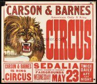 1m237 CARSON & BARNES AMERICA'S ONLY 5 RING CIRCUS circus poster '50s art of lion!