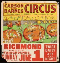1m240 CARSON & BARNES CIRCUS circus poster '50s art of acts & 3 of the 5 rings!