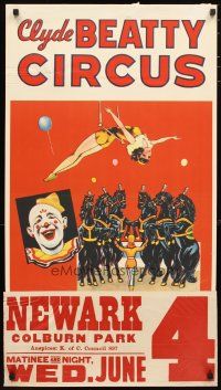 1m245 CLYDE BEATTY CIRCUS circus poster '50s art of horses & sexy girl on trapeze!