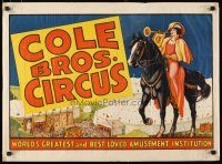 1m246 COLE BROS. CIRCUS circus poster '37 artwork of pretty woman on horseback w/horn!