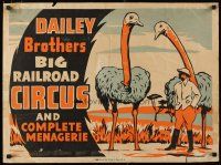 1m247 DAILEY BROTHERS BIG RAILROAD CIRCUS & COMPLETE MENAGERIE circus poster 1940s huge ostrich