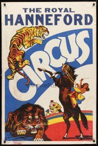 1m251 ROYAL HANNEFORD CIRCUS circus poster '40s big cats & sexy girl on horseback!