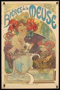 1m622 BIERES DE LA MEUSE commercial poster '80s French beer, artwork by Alphonse Mucha!