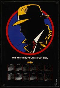 1m588 DICK TRACY calendar '90 art of Warren Beatty as Chester Gould's classic detective!