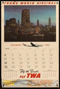 1m590 TRANS WORLD AIRLINES CALENDAR wall calendar '55 TWA Constellation aircraft & NYC skyline!