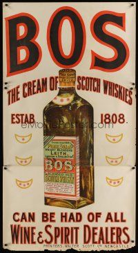 1m002 BOS 35x66 English advertising poster '30s stone litho of bottle of cream of Scotch whiskies!