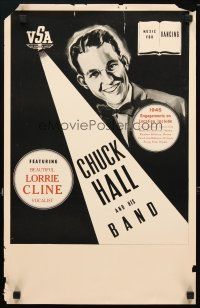 1m545 CHUCK HALL & HIS BAND 14x22 music poster '45 cool artwork of bandleader, music for dancing!