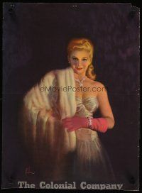 1m009 COLONIAL COMPANY 16x22 advertising poster '30s Frahm art of sexy woman in fur!