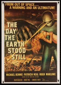 1m799 DAY THE EARTH STOOD STILL REPRO special 25x36 '90s classic art of Gort holding Patricia Neal!