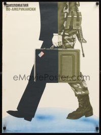 1m342 DIPLOMACY THE AMERICAN WAY Russian special 19x26 '86 art of half soldier & half businessman!