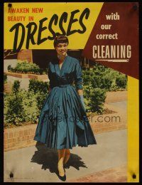 1m010 FOSTER-STEPHENS 21x28 advertising poster '50s awaken new beauty in dresses w/drycleaning!