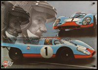 1m012 GULF PORSCHE 917 2-sided 24x33 Swiss advertising poster '70s schematic of Le Mans racer!