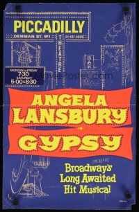 1m596 GYPSY English stage poster '73 Angela Lansbury in Broadway hit!